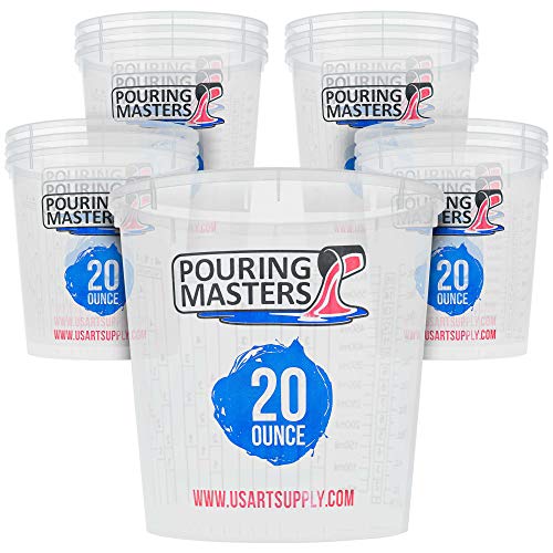 Pouring Masters 20 Ounce (600ml) Graduated Plastic Mixing Cups (Box of 12) - Paint Mixing Cups for Epoxy Resin, Art, Kitchen, Baking - Measurements in OZ and ML, 4 Different Measuring Ratios 1:1 - size: 20-Ounce - Cup