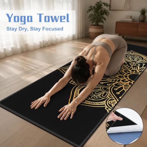 Yoga Mat Towel, Hot Yoga Non Slip with 4 Corner Pockets, 70 x 26 in | Soft Absorbent Microfiber With Four Corner Pockets, Fits Over Yoga Mats For Hot Yoga, Pilates, Gym, And Travel - color: Gold Flower-01, size: Small