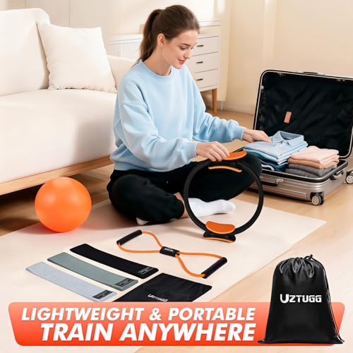 UZTUGG Pilates Equipment Kit at Home for Women, 4-in-1 Workout Essential Set with Pilates Ring, Fabric Resistance Bands, Figure 8 Resistance Band, Pilates Ball–Full Body Toning, Yoga & Stretching - color: orange pilates kit