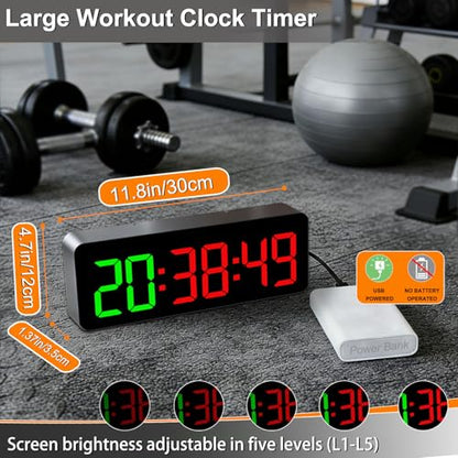 Gym Clock Timer for Tabata/FGB/EMOM Interval Workout | Large LED Display, Digital Wall Clock with Seconds, Remote Control, For Classroom Home Garage Office - color: Green