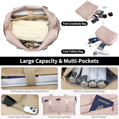 Weekender Bag, Large Travel Duffel Bag for Women, Carry on Overnight Bag with Shoe Compartment and Toiletry Bags - color: K-3PCS Nude