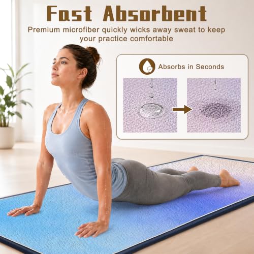 Yoga Mat Towel Non Slip Ultra-Absorbent Hot Yoga Towel, Super Stylish Printed Sweat Hot Yoga Towel, Ideal for Home, Workouts, Pilates, Yoga, 72 x 27in, Blue & Purple - color: Blue & Purple