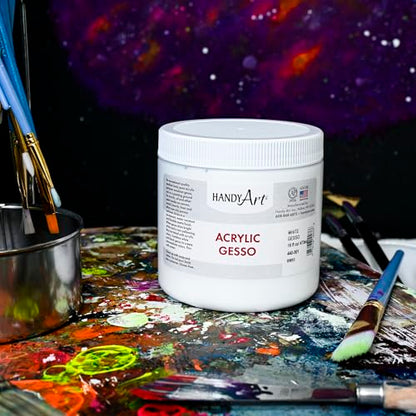 Handy Art Acrylic Gesso, 16 oz, White, Primer for Canvas, Wood, & Artist Painting Surfaces, Enhances Acrylic Paint Adhesion, Low Viscosity, Thick Coverage, Certified Safe & AP Non-Toxic, Made in USA - color: White Gesso, size: 16 Fl Oz (Pack of 1)
