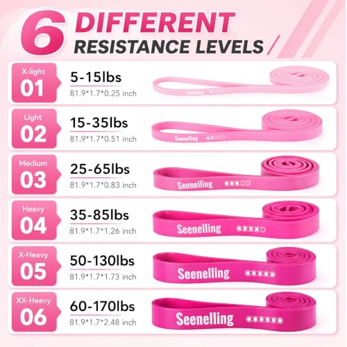 Seenelling Resistance Bands Set, Pull up Exercise Loop,Berry Pink,6 Levels | Loop Design Training Bands for Full-body Strength Stretching, Yoga, Portable Home Gym, Targets Legs Arms Back Glutes