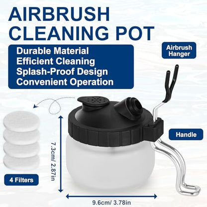 Roizefar Airbrush Cleaning Kit, Air brush Cleaning Pot with 6 Airbrush Cleaner and 2 Thinner (3.38 oz/ 100 ml) and Air brush Paint, 44 Colors with 6 Thinner, Includes Iridescent & Metallic Colors