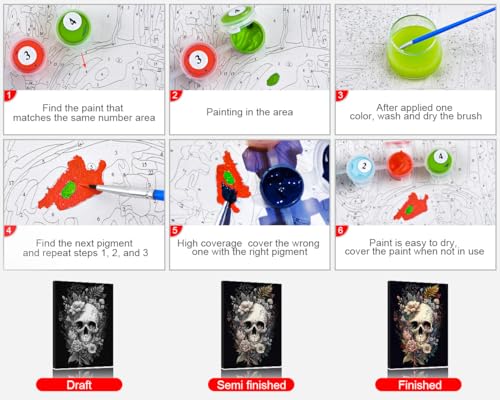TUMOVO Paint by Numbers Skull with Flowers, Abstract Paint by Number for Adults, Adult Paint by Number Kits on Canvas Drawing Paintwork with Paintbrushes Art Crafts 16"x20"(with Frame) - color: Skull(Framed)