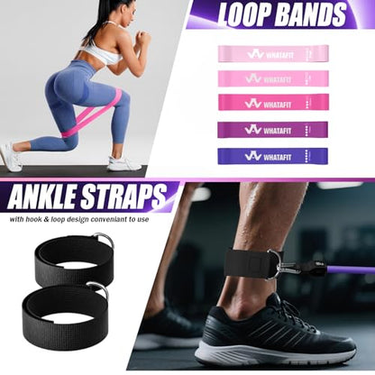 WHATAFIT Resistance Bands with Handles, 5-Level Exercise Bands for Workout - color: Pink Purple 16PCS
