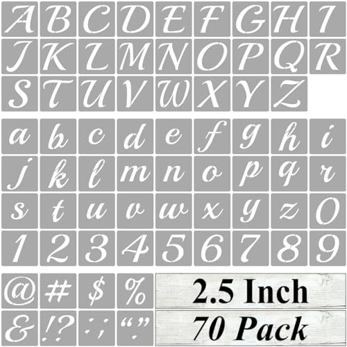 2.5 Inch Alphabet Letter Stencils for Painting - 70 Pack Letter and Number Stencil Templates with Signs for Painting on Wood, Reusable Cursive Letters Stencils for Chalkboard Wood Signs & Wall Art - size: 2.5 Inch