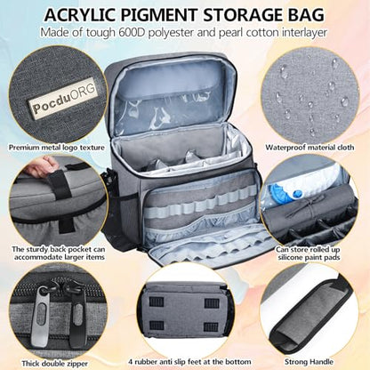 Acrylic Paint and Brush Set Organizer Bag - Carrying Case Compatible with Apple Barrel, Shuttle Art, Caliart Art Supplies - Includes Detachable Paint Brush Holder - for Travel/Outdoor Sketching (Gray) - color: Gray