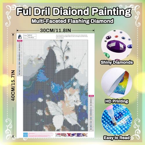 HITO Butterfly Diamond Painting Kits for Adults Butterfly Diamond Art Kits | Gem Art Kits for Adult for Gift Home Wall Decor 12x16 Inch - color: Butterfly