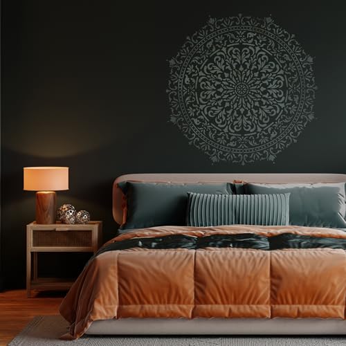 NAKLEO Painting Large Stencil, Diameter 35”, Glamour Mandala Stencil, Reusable Plastic Template, Art Craft DIY, Big Geometric Pattern for Painting Wall Floor Wood Fabric Furniture - color: Glamour Mandala, size: L
