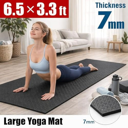 Japard Large Workout Exercise Mat 7' x 3', Extra Wide Pilates Mat 7mm Thick EVA Foam, Non-Slip Home Gym Floor Mat for Yoga, Stretching, Stationary Bike, Treadmill & Fitness Equipment