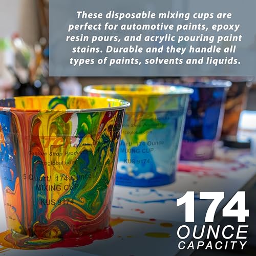Custom Shop Paint Mixing Cups, 5-Quart (48 Pack) - Plastic Measuring Cups for Liquids, Automotive Painting, Epoxy Resin, Acrylic Arts, Crafts, Disposable or Reusable, Graduated, Mixing Ratios - size: 48 Count (Pack of 1)