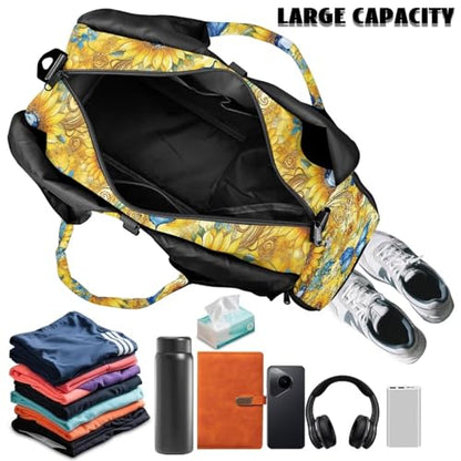 Gym Bag with Yoga Mat Holder Large Tote Bag With Multi Pockets for Women Men Dry Wet Separated Pocket Carryall Yoga Tote Bag for Pilates Travel Workout Office - color: Butterfly