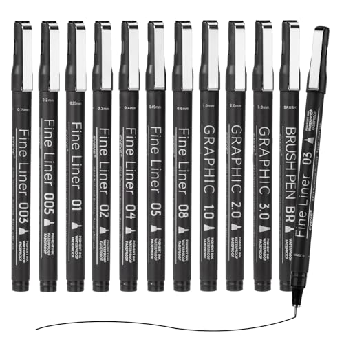 EYEYE Micro Fineliner Pens, Black Drawing Art Pens,12 Archival Pen Waterproof Ink Set Artist Supplies Archival Inking Markers Sketch Outline Pen, Precision Drawing and Sketching Kit - size: 12 Pack