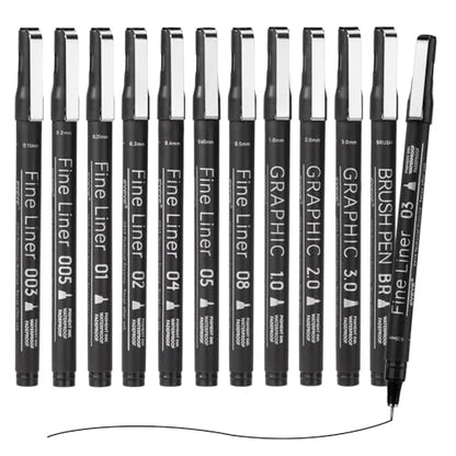 EYEYE Micro Fineliner Pens, Black Drawing Art Pens,12 Archival Pen Waterproof Ink Set Artist Supplies Archival Inking Markers Sketch Outline Pen, Precision Drawing and Sketching Kit - size: 12 Pack