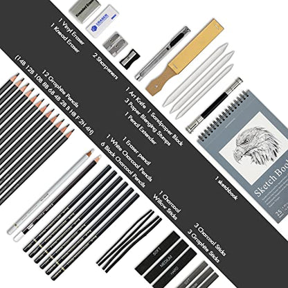 Brusarth Art Supplies Drawing and Sketching for Artists, 42 Pack | Art Sketch Supplies with Sketchbook, Include Graphite Pencil,Charcoal Pencil,Sharpener,Eraser Art Supplies for Artists