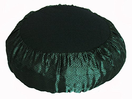 Meditation Cushion Zafu Pillow Buckwheat - Key Design Silk Green - color: Key Design Silk Green