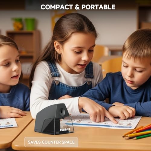 Electric Pencil Sharpener for 6 to 8 mm Pencils Helical Blade Fast 4 Second Sharpening Large Shavings Bin Non Slip Feet Safe Design for Classroom Office and Home(S1131) - color: Black