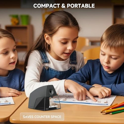 Electric Pencil Sharpener for 6 to 8 mm Pencils Helical Blade Fast 4 Second Sharpening Large Shavings Bin Non Slip Feet Safe Design for Classroom Office and Home(S1131) - color: Black