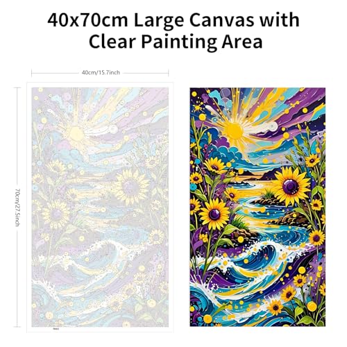 ARTGOTO Large Paint by Numbers for Adults Sunflower Seascape | 15.7x27.5inch/40x70cm Paint by Number Kit on Canvas, Ocean Wave Acrylic Painting Set with Brushes & Instructions, No Frame - color: PBN055