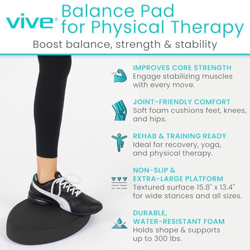 Vive Oval Balance Pad - Wobble Cushion For Physical Therapy And Rehabilitation Equipment - Soft Stability Trainer Foam For Workouts, Yoga, Core Strength And Pilates - Device For Women, Men And Kids - color: Black, size: 1 Pack