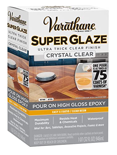 Varathane Crystal Clear Super Glaze High Gloss Epoxy Finish Kit | Protective Top Coat, Bar & Table Top Coating, Self-Leveling Formula, Water & Scratch Resistant, Crystal Clear Finish, Quart - color: Crystal Clear