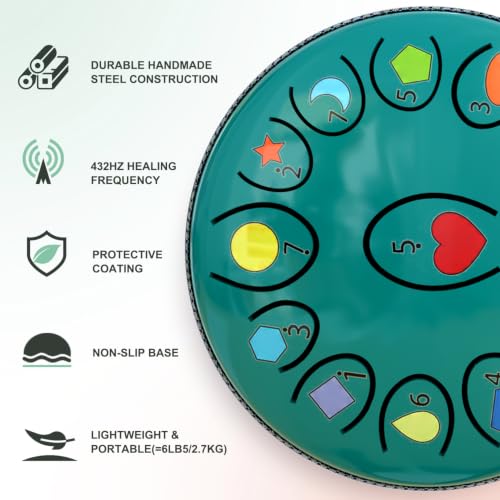REGIS Steel Tongue Drum, Rain Drum for Outside Garden, Waterproof Meditation Rain Chime, UV-Printed Notes & Geometric Design, with Bag, Mallets & Music Book (Blue 6.5 Inch 13 Notes) - color: Blue