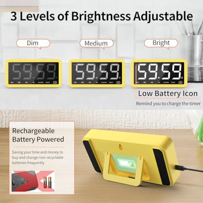 VOCOO Large 7.8" Digital Timer, Magnetic LED Timer for Kitchen & Classroom - color: Yellow