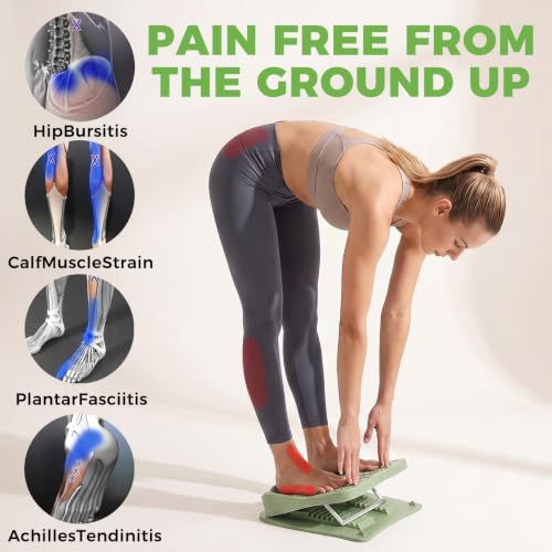 Slant Board for Calf Stretching, 9-Level with 2 Resistance Bands - color: Green