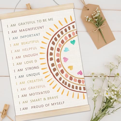 Welshower Boho Motivational Poster Hanger Frame, Colorful Positive Affirmation Inspirational Quote Wall Art Prints Decor for Classroom Kids Room Nursery Playroom Framed, 12x16 Inch - color: positive words7