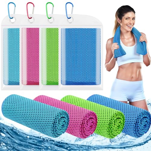 Leuceiy 4 Pack Cooling Towels (40"x12"), Cooling Towels for Neck and Face, Gym Towel for Working Out, Soft Breathable Microfiber Ice Towel for Yoga Sport Running Golf - color: Light Blue/Dark Blue/Rose Red/Green