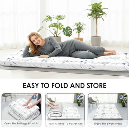 SCHNAUZER HOME Japanese Futon Floor Mattress Queen 3.5" Thick Ink Wash - color: Ink Wash White, size: Queen( 80 x 60 )