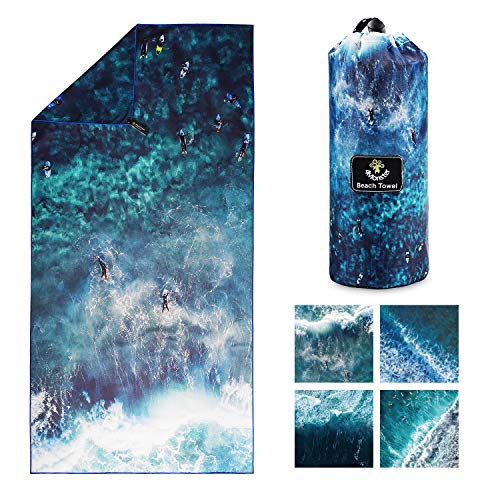 4Monster Quick Dry Beach Towel, Ultra Absorbent Microfiber Travel Towel, Lightweight & Compact for Beach, Swimming, Camping, Pool, Water Sports & Yoga - color: 16 Ocean-c, size: 63.00" x 31.50"