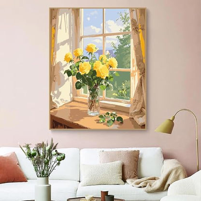 ZRIZQ Paint by Numbers Kit for Adults Beginner,Flower Landscape,16x20 | Full set with wooden brushes,rolled canvas,rich paints.Calming activity.Beginner friendly.Just open and paint. - color: 16"X20"Rolled Canvas(Frameless)-Flowers 8