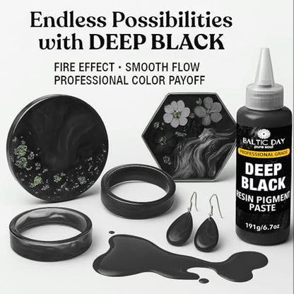 BALTIC DAY Deep Black Epoxy Resin Pigment Paste, Extra Large 191g (6.7oz) – Opaque Resin Colorant, Highly Concentrated Epoxy Dye, Mica Powder Alternative for Resin Art, Jewelry, Tumblers, River Tables & Crafts - color: Deep Black