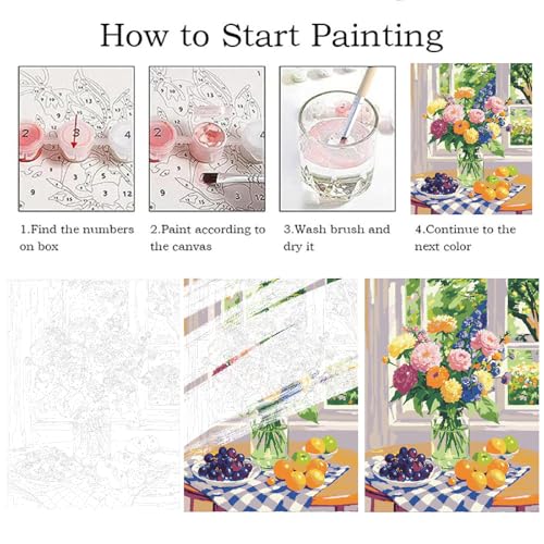 ZRIZQ Paint by Numbers Kit for Adults Beginner,Flowers,16x20 | Full set with wooden brushes,rolled canvas,rich paints.Calming activity.Beginner friendly.Just open and paint. - color: 16"X20"Rolled Canvas-Flowers 7
