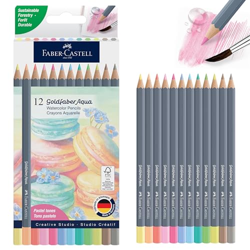 Faber-Castell Goldfaber Aqua Watercolor Pencils: Pastel Tones - 12 Count | Water-Soluble Pastel Pencils for Drawing & Painting, Art Supplies for Artists & Hobbyists