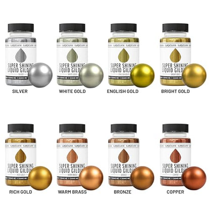 KAMENSKAYA Liquid White Gold Leaf Paint - Alcohol Based Fast Drying White Gold Liquid Leaf, 3.38 fl oz (100 ml) | Liquid Leaf Paint with Natural Metallic Pigment, Strong Shine, Pen Brush & Funnel, One-Coat Coverage – Made in EU - color: White Gold, size: