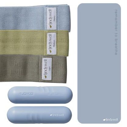 Lindywell Grata Mat Sky Blue, Resistance Bands and Weights Sky Blue Bundle