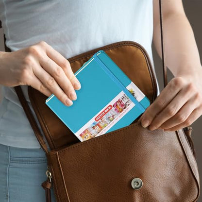 5x5 Pocket Sketch Book,80gsm Hardcover Art Sketchbook for Drawing Journal | PU Cover,Blank Paper,96Sheets/192Pages,Lay-Flat,Portable Travel Creation Paint Diary Memo Planner,Dry Media.Lake Blue - color: PU Cover-5x5in-Lake Blue