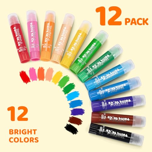 144 Pcs Ellinjan Tempera Paint Sticks For Kids, 12 Classic Colors, Washable & Quick-Drying Twistable Solid Paint, Bulk Art Supplies for Drawing & Painting, Back to School Art Supplies for Kids Classroom