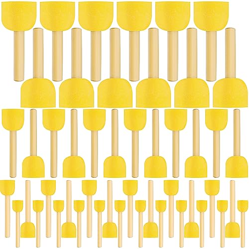 48 Pieces Round Sponges Brush Set, Round Sponge Brushes | for Painting, Wooden Handle Foam Brush Sponge Painting Tools for Kids Painting Crafts - style: 3F-RoundSponges48PCS