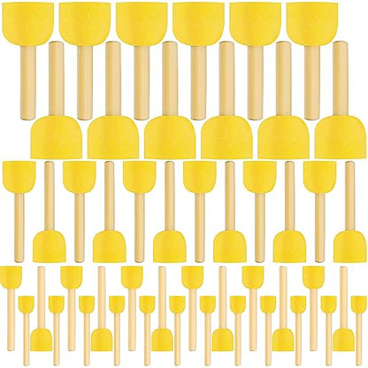 48 Pieces Round Sponges Brush Set, Round Sponge Brushes | for Painting, Wooden Handle Foam Brush Sponge Painting Tools for Kids Painting Crafts - style: 3F-RoundSponges48PCS
