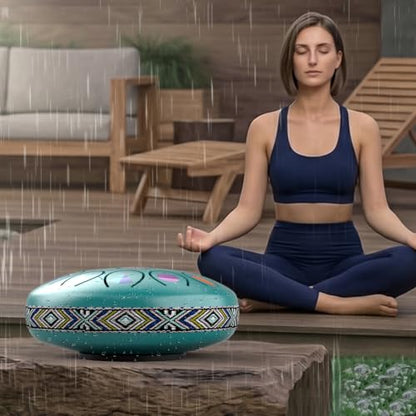 Steel Tongue Drum, Rain Drum for Outside Garden, Waterproof Meditation Rain Chime, UV-Printed Notes & Geometric Design, with Bag, Mallets & Music Book (Malachite Green, 6.5 Inch 13 Notes) - color: Malachite Green