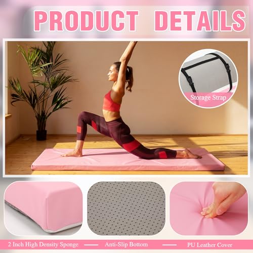Lyrow 2 Inch Thick Yoga Mat 72x24 with Carry Strap Foam - color: Peach Pink