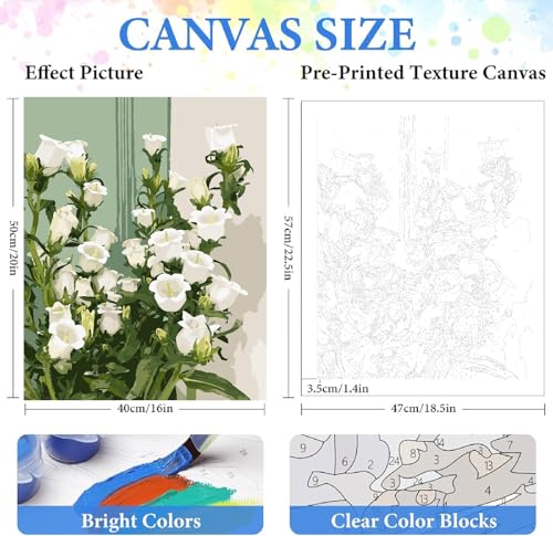 ZRIZQ Flowers Paint by Numbers Kit for Adults Beginner,Lily,16x20 | Full set with wooden brushes,rolled canvas,rich paints.Calming activity.Beginner friendly.Just open and paint. - color: 16"X20"Rolled Canvas(Frameless)-Flowers 11