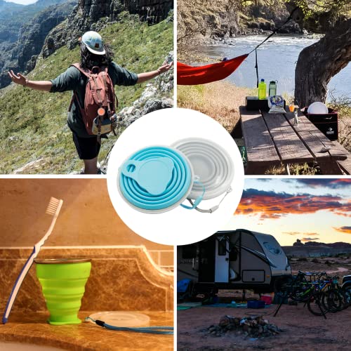 Litoexpe 2 Pack Silica gel Collapsible Travel Cup 270ml, Grey & Blue | with Lids, Portable Folding Camping Cup, for Camping and Travel - color: Grey & Blue