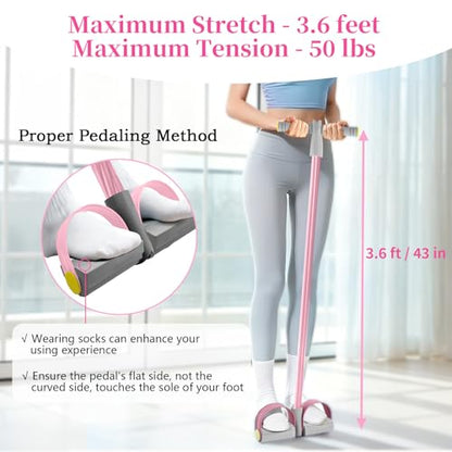 Pedal Resistance Band with Handle, Durable 6-Tube Exercise Bands - color: Pink & Gray