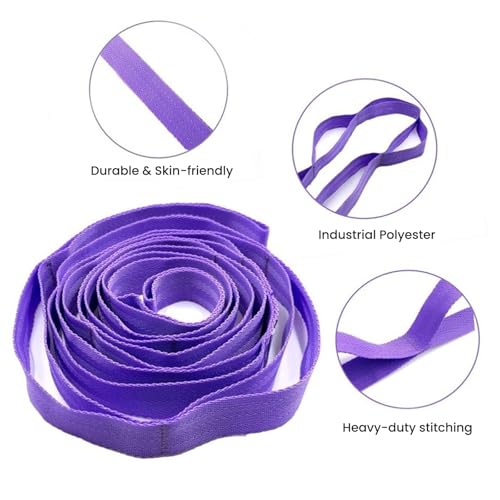 Stretching Strap with 10 Loops Non-Elastic Yoga Strap for Physical Therapy Pilates Dance Gymnastics Stretch Band for Daily Flexibility Routine at Home Gym Travel Includes Exercise Guide